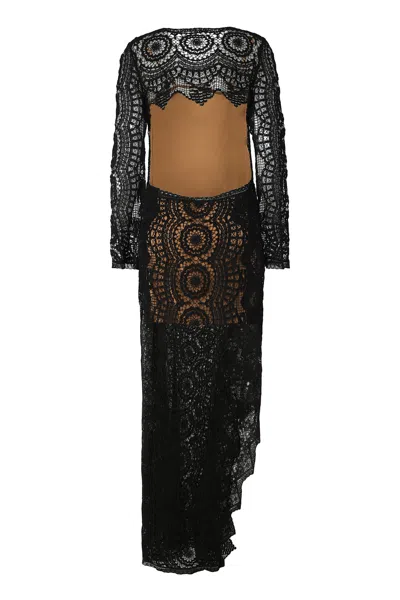 Alberta Ferretti Openwork-knit Dress In Black