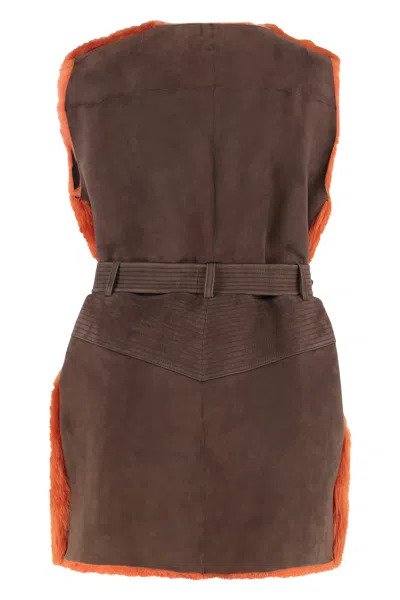 Alberta Ferretti Fur Vest In Gold