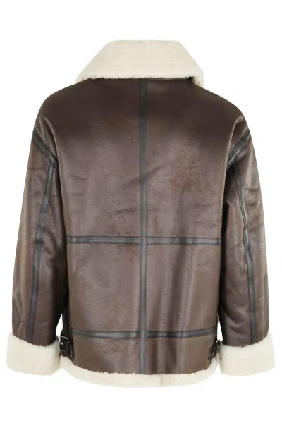 Dunst Loose Fit Shearling Collar Jacket With Buckle Hem In Brown