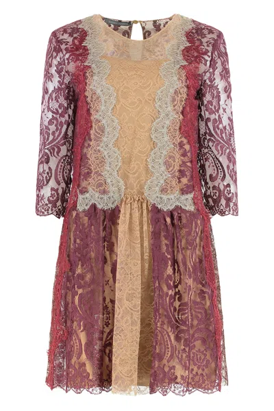 Alberta Ferretti Dress In Lace In Burgundy