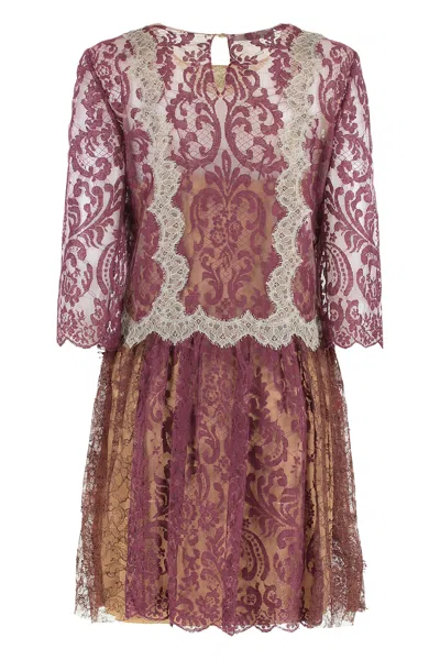 Alberta Ferretti Dress In Lace In Burgundy