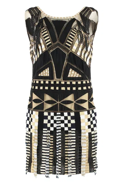 Alberta Ferretti Embroidered Mini Dress In Black
