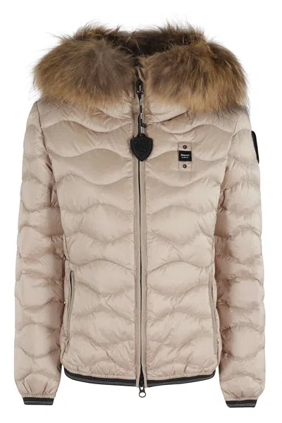 Blauer Quilted Beige Aldie Jacket With Plush Fur Trim In Neutral