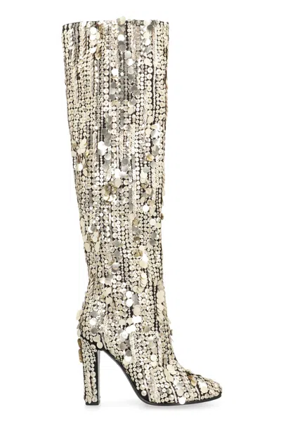 Alberta Ferretti Knee-high Boots With Sequins In Gold