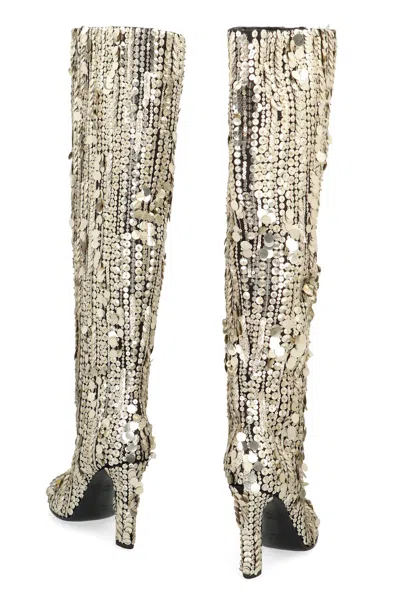 Alberta Ferretti Knee-high Boots With Sequins In Gold