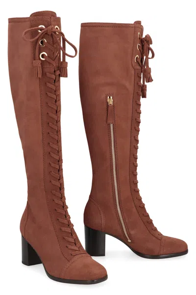 Alberta Ferretti Suede Knee High Boots In Brown