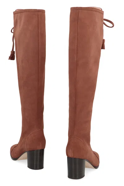 Alberta Ferretti Suede Knee High Boots In Brown
