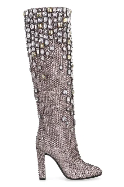 Alberta Ferretti Knee-high Boots With Studs And Crystals In Multi