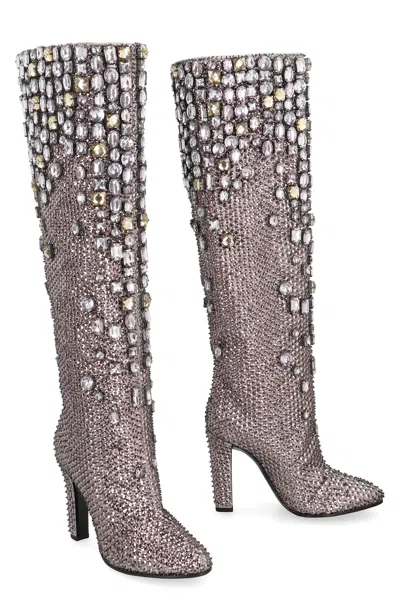 Alberta Ferretti Knee-high Boots With Studs And Crystals In Multi