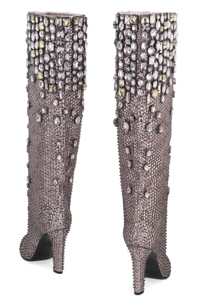 Alberta Ferretti Knee-high Boots With Studs And Crystals In Multi
