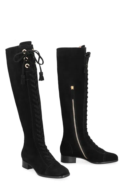 Alberta Ferretti Suede Leather Boots In Black