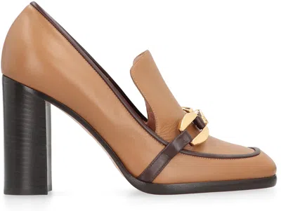 Alberta Ferretti Moccasins In Leather With Heel In Brown