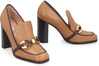 Alberta Ferretti Moccasins In Leather With Heel In Brown