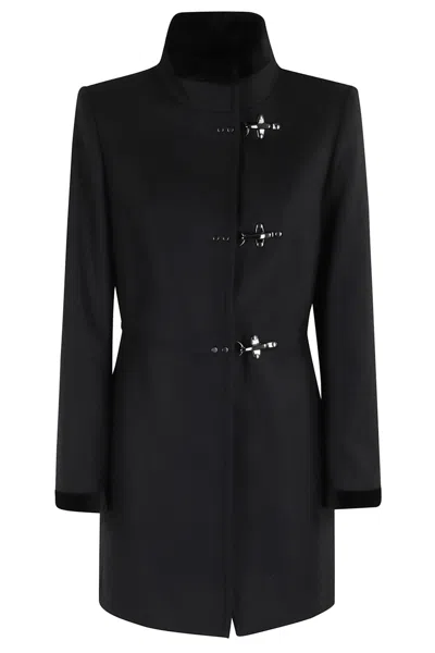 Fay Short Tailored Coat With Metal Toggle Closures In Black