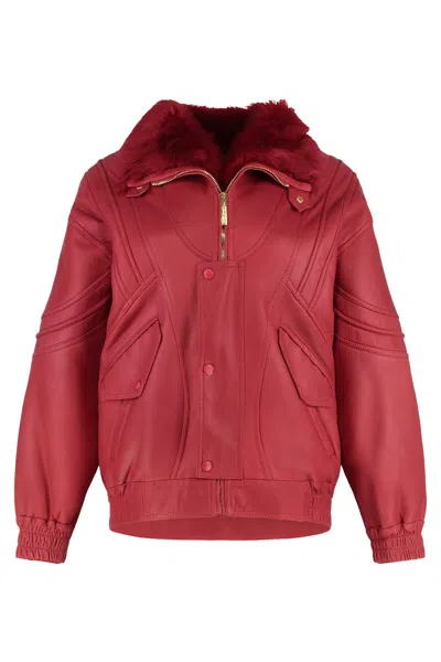 Alberta Ferretti Leather Jacket In Burgundy
