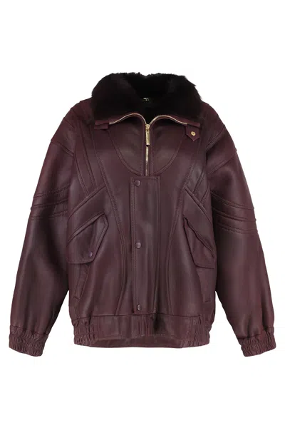 Alberta Ferretti Leather Jacket In Burgundy
