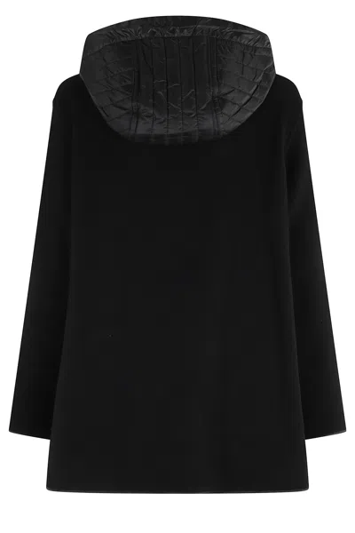 Fay Straight Silhouette Short Coat With Quilted Hood In Black