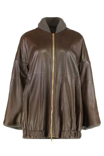 Alberta Ferretti Leather Jacket In Brown