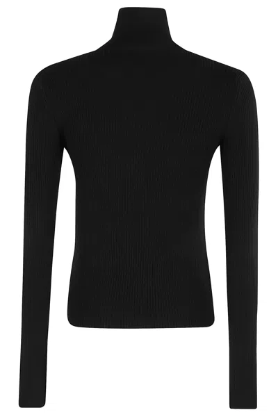 Blumarine Turtleneck Knit With Ribbed Texture And Lace Inserts In Black