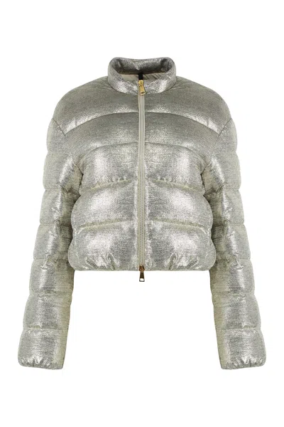 Moncler Short Down Jacket High Collar In Metallic