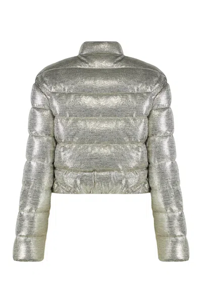 Moncler Short Down Jacket High Collar In Metallic