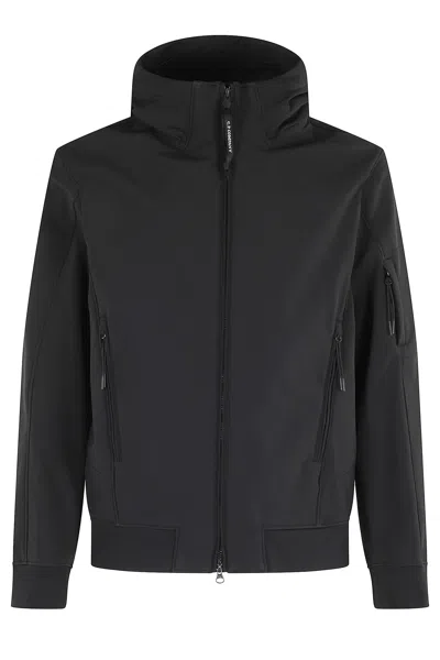 C.p. Company Short Jacket With Hood And Distinctive Lens Logo In Black