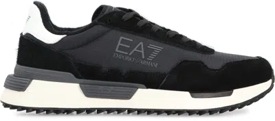 Ea7 Emporio Armani Leather And Fabric Low-top Sneakers In Black