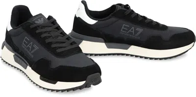 Ea7 Emporio Armani Leather And Fabric Low-top Sneakers In Black