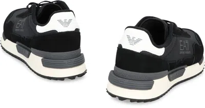 Ea7 Emporio Armani Leather And Fabric Low-top Sneakers In Black