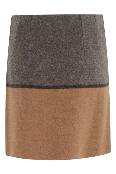 Semicouture Bicolor Wool Mini Skirt With Fringed Edge In Gray