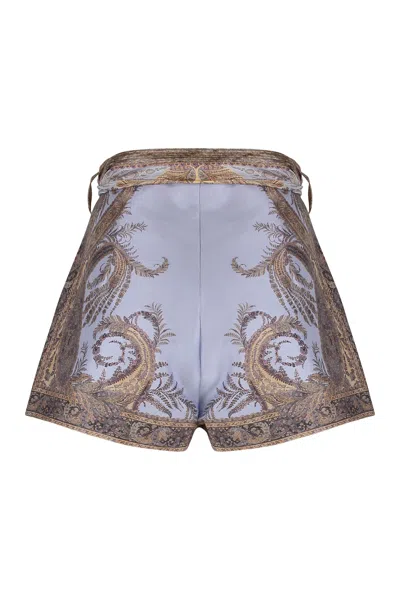 Zimmermann Multicolor Shorts With Belt And All-over Paisley Print In Silk And Cotton Woman In Black