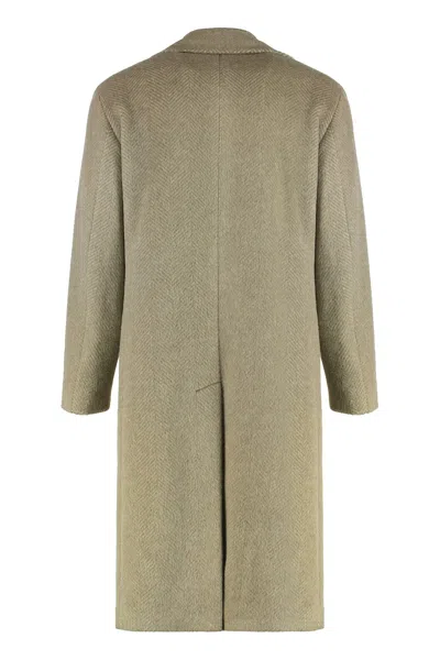 Hugo Boss Mens Open Brown Double-breasted Herringbone Wool-blend Coat In Brown