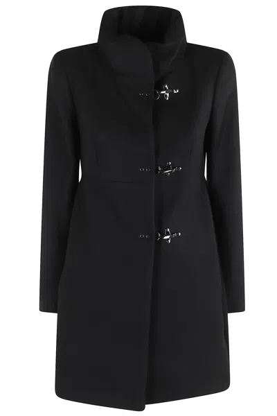 Fay Romantic Coat In Melange Wool Cloth In Black