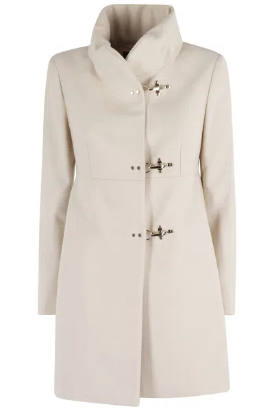 Fay Tailored Beige Coat With High Collar In Neutral