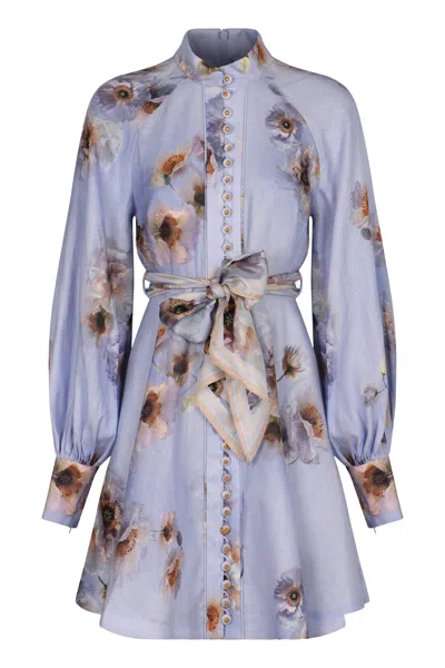 Zimmermann Mini Dress With Buttons Hypnotic In Blue