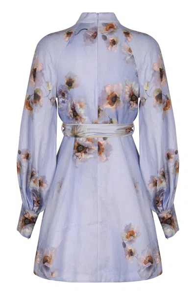Zimmermann Mini Dress With Buttons Hypnotic In Blue