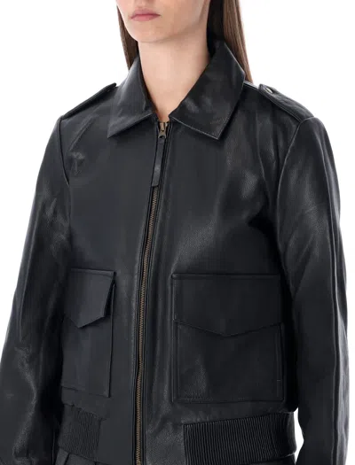 Sessun Miley Leather Bomber In Black