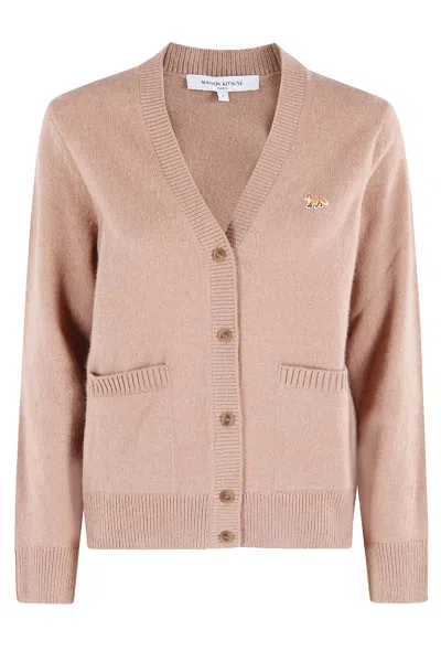 Maison Kitsuné Baby Fox Lambswool Boxy Cardigan In Brown