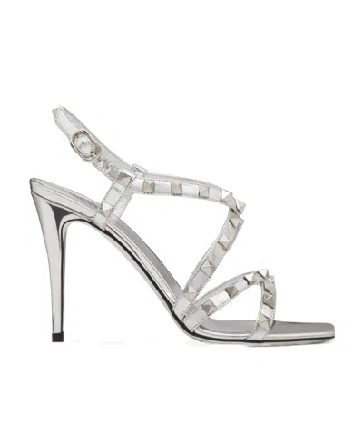Valentino Garavani Rockstud Buckled Heeled Sandals In White