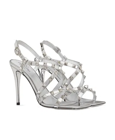 Valentino Garavani Rockstud Buckled Heeled Sandals In White