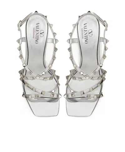 Valentino Garavani Rockstud Buckled Heeled Sandals In White