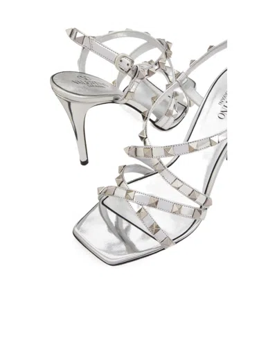 Valentino Garavani Rockstud Buckled Heeled Sandals In White