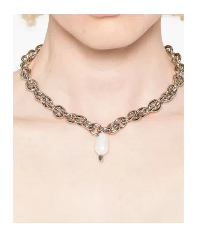 Simone Rocha Pearl Pendant Chain Necklace In Silver