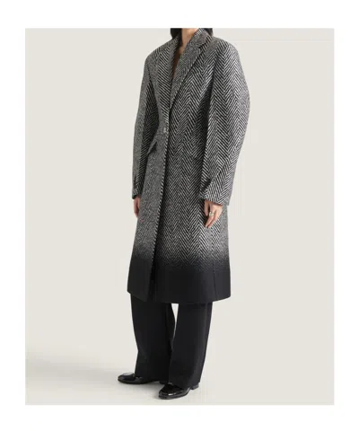 Givenchy Cocoon Fitted Coat In Herringbone Jacquard Mixed Wool In Gray