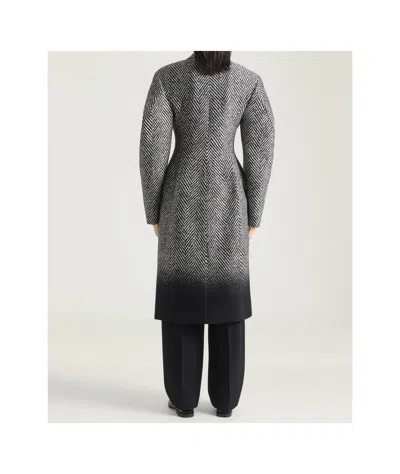 Givenchy Cocoon Fitted Coat In Herringbone Jacquard Mixed Wool In Gray