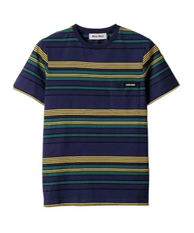 Miu Miu Striped Jersey T-shirt In Multi