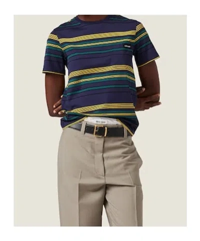 Miu Miu Striped Jersey T-shirt In Multi
