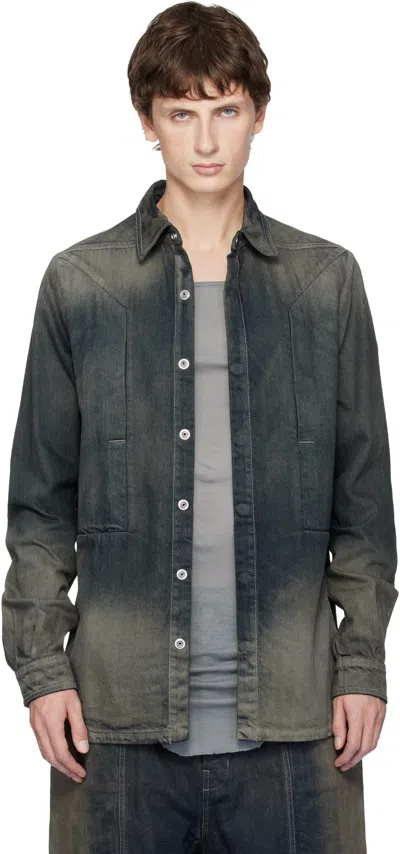 Rick Owens Gray Concordia Fogpocket Denim Shirt In Green
