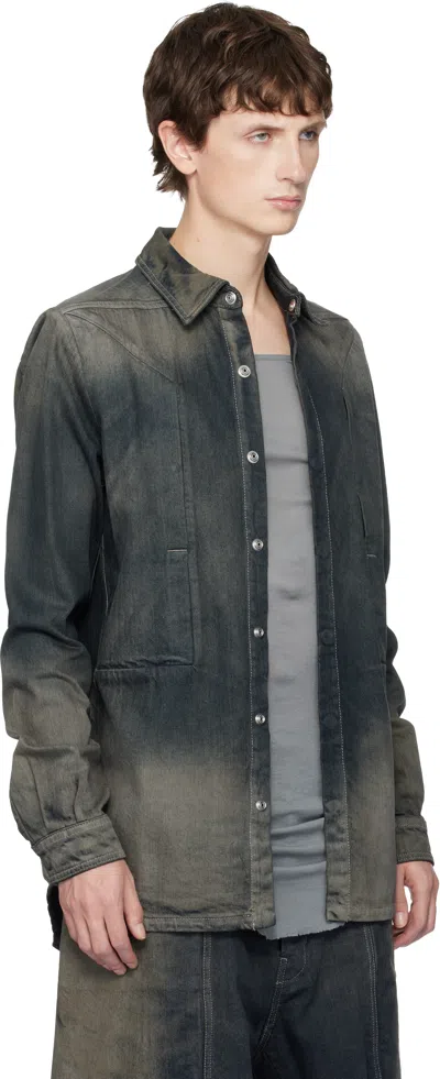 Rick Owens Gray Concordia Fogpocket Denim Shirt In Green