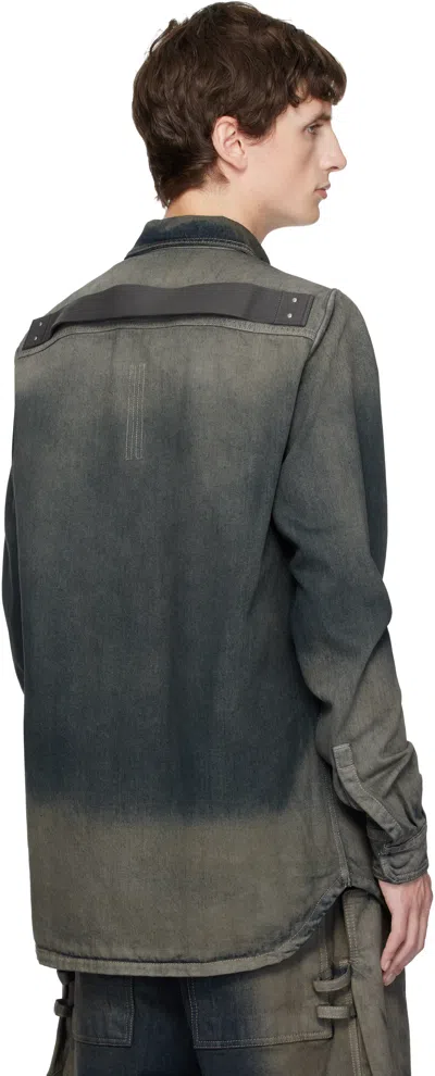 Rick Owens Gray Concordia Fogpocket Denim Shirt In Green